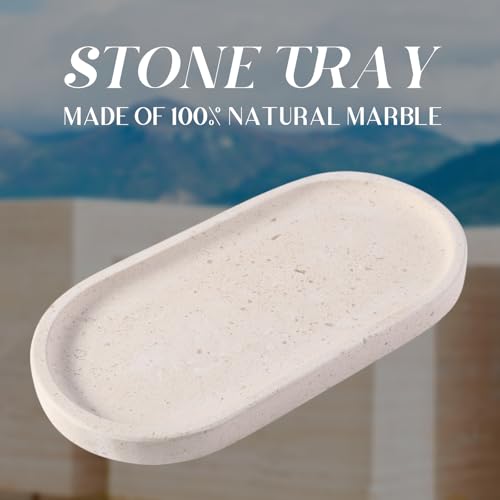 Image of Koville Natural Marble Tray for Bathroom, Vanity Decorative Marble Trays for Countertop Organizer, Catchall Trays for Perfume, Candles, Jewelry, Stone Tray for Decor(Moca Crema Yellow)