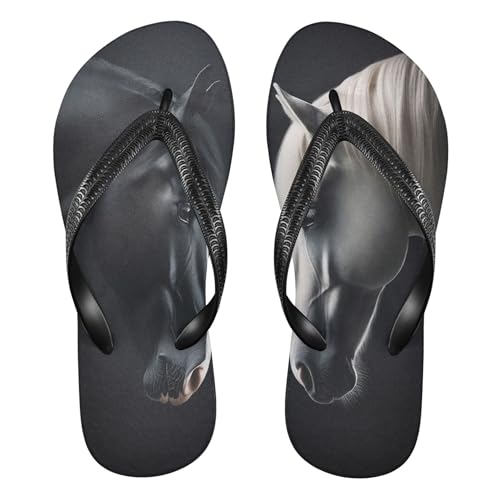 Burbuja Black White Horse Flip Flops for Women Men, Soft Thong Sandals Rubber Slippers for Pool Beach Essentials