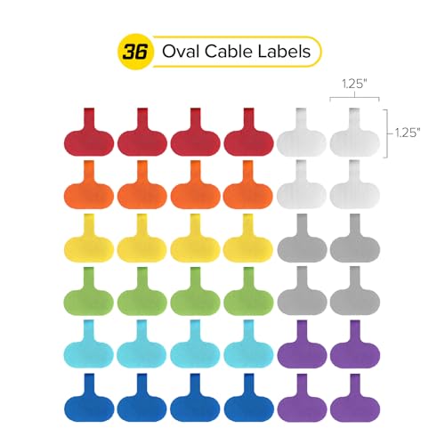 Image of Wrap-It Storage - Cable Labels - Oval, Multi-Color (36 Pack) | Write-On Wire Tags for Cord Identification with Power Strips Behind Desks and TVs