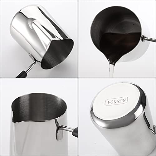 Dicunoy Set of 2 Milk Butter Warmer Pot, 350ml/650ml Turkish Coffee Pot with Cleaning Brush, Stovetop Chocolate Melting Pan - Image 3