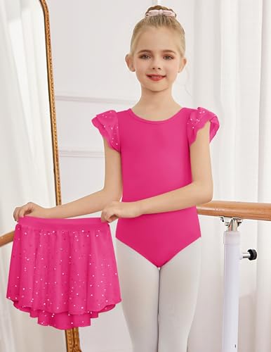 Zaclotre Ballet Leotards for Girls Toddler Ruffle Sleeve Crisscross Back Dance Dress Outfit with Removable Skirt Combo4