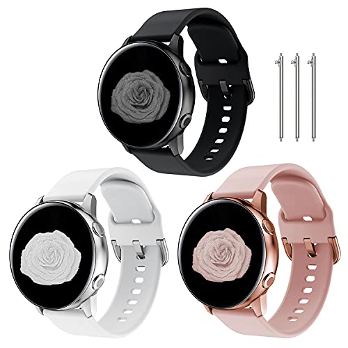 TOOLAIK 20mm Watch Band Compatible with Samsung Active 2 Watch Bands 40mm,Galaxy Watch Active 2 bands 44mm,Active Watch Band 40mm,20mm silicone sport Watch Strap.(Black/White/Sand Pink)