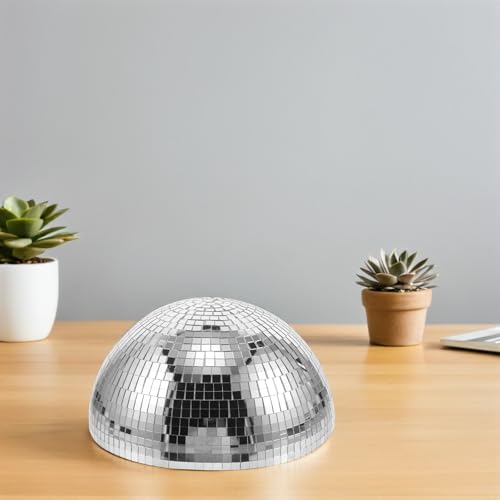 Bola espejada semiesférica plateada de 25 cm para decoración de bodas y fiestas, material vidrio y espuma, estilo retro, centro de mesa con instalación fácil miniatura 6