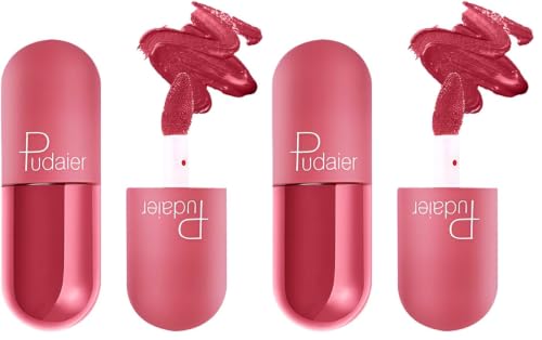 Image of Multibrite Mini Capsule Lip Glaze Women Matte Liquid Lip Gloss Beauty Glaze Waterproof Long-Lasting Non-Stick Smooth Lipstick (Strawberry Pink 909) (Pack of 2)