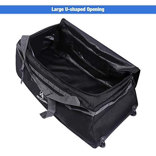 REDCAMP 140L Foldable Duffle Bag with Wheels and Backpack Straps, 1680D Oxford Extra Large rolled Duffel Bag backpack for Camping Travel Gear, Black