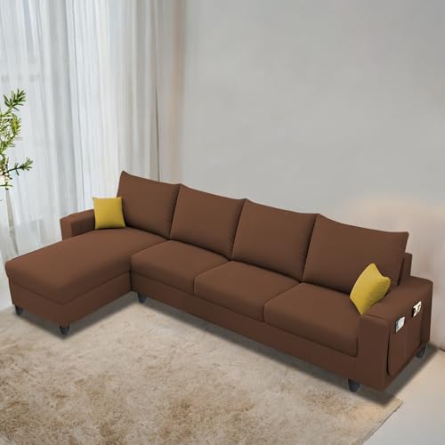 Image of Casaliving Porto LHS 6 Seater L Shape Sofa Set for Living Room (Brown Fabric) Premium Velvet Fabric Sofa Seet