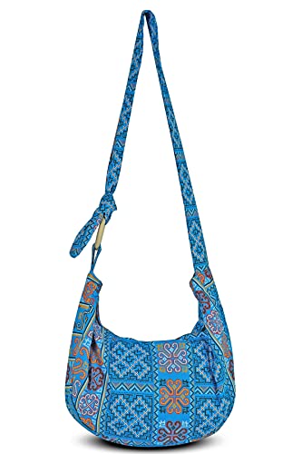 Image of Hobo Crossbody Bag for Women - Handmade Cotton Boho Purse with Wooden Ring | Lightweight Slouchy Shoulder Sling Tote Bag