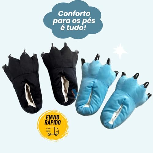 Kit 2 Pantufas Azul e Preta Pata de Garra Chinelo Fofinho Confortável Tamanho Único - Calça 35 a 39