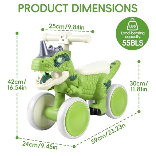 Image of Kids Tricycle, Dinosaur Toys Trike Bike with Safe Anti-Rollover Design, Music, Storage Basket, Big Wheels & LED Lights, Toddler Ride on Toys, Bicicletas para Ninos De 3 Anos a 6 (Green Small)