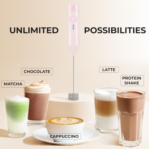 Image of Zulay Kitchen Rechargeable Milk Frother Handheld - Frother Wand, Drink Mixer, Electric Whisk Frother, for Cappuccinos, Matcha & Protein Powder - Dynamic Triple Whisk, 3 Speed 500mAh Cotton Candy Pink