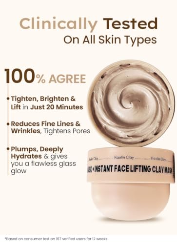 Image of Wildglow Kaolin Clay Instant Face Lifting Mask with Niacinamide & Turmeric & Vitamin B3 that tightens skin, refines pores, & boosts glow | Wrinkle Free in just 20 mins | Face Pack for Oily & Combination Skin | 118g