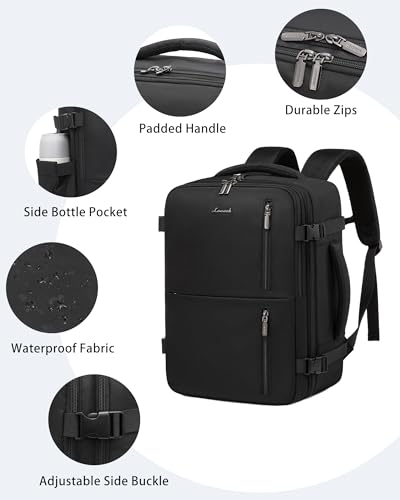 LOVEVOOK Handgepäck Rucksack 40x30x20, Reiserucksack Flugzeug Damen Herren, Carry On Luggage Travel Backpack 24l für 14 Zoll Laptop, Cabin Kofferrucksack mit USB für Arbeit Business Reisen, Schwarz