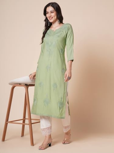 Image of RATAN Rayon Straight Lucknowi Chikankari Ethnic Wear Kurta for Women