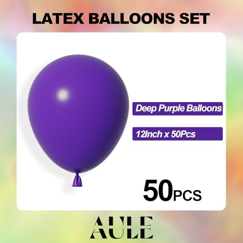 Image of AULE 50Pcs Latex 12 Inch Dark Purple Balloons | Helium Party Happy Birthday Graduation Halloween Backdrop Decoration