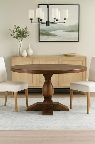 Image of Brewed Beauty Mango Wood Round Dining Table with French Legs - 4 Seater Table Only | 4 Seater Dining Table for Dining Room-118 x 118 x 78 Cm (Honey Finish)