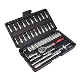 AUACDIY 46 Pieces Mechanics Tools Kit, Include Socket Set (1/6-9/16 in), Ratchet Set, 1/4 inch Drive Socket Ratchet Wrench Set, for Car Motorcycle Household Repairing, with Storage Case