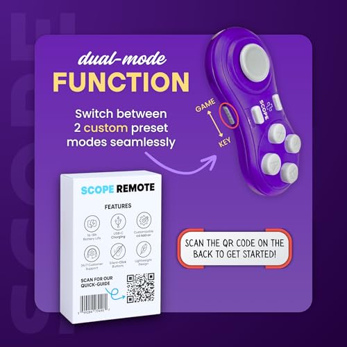 Image of Scope Remote- Remote for Anki. Customizable with Anki Add-on, Compatible with Windows, Mac, iOS, iPad, and Android. Quizlet Compatible, Anki Controller. Amethyst Purple, Plus (16-18 Hours Battery)