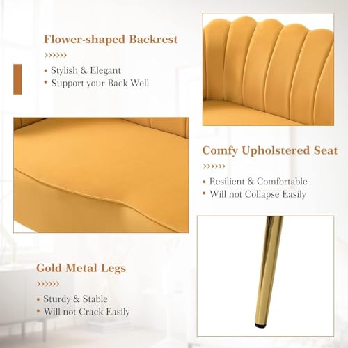 Image of Velvet 2 Seater Sofa Upholstered Loveseat Couch with Metal Legs Arm Backrest for Living Room Bedroom (Yellow)