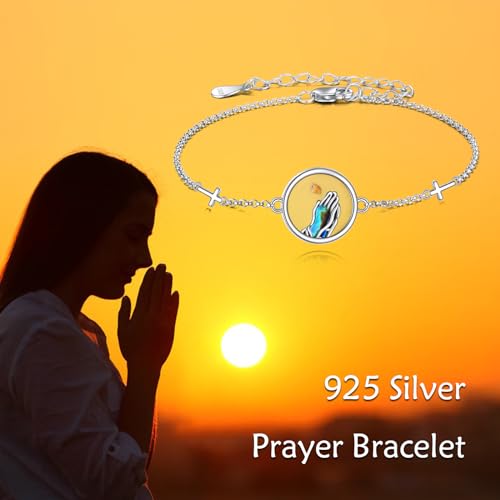 Image of AOBOCO Mustard Seed Bracelet 925 Sterling Silver Cross Bracelets Christian Faith Jewelry Gift for Women