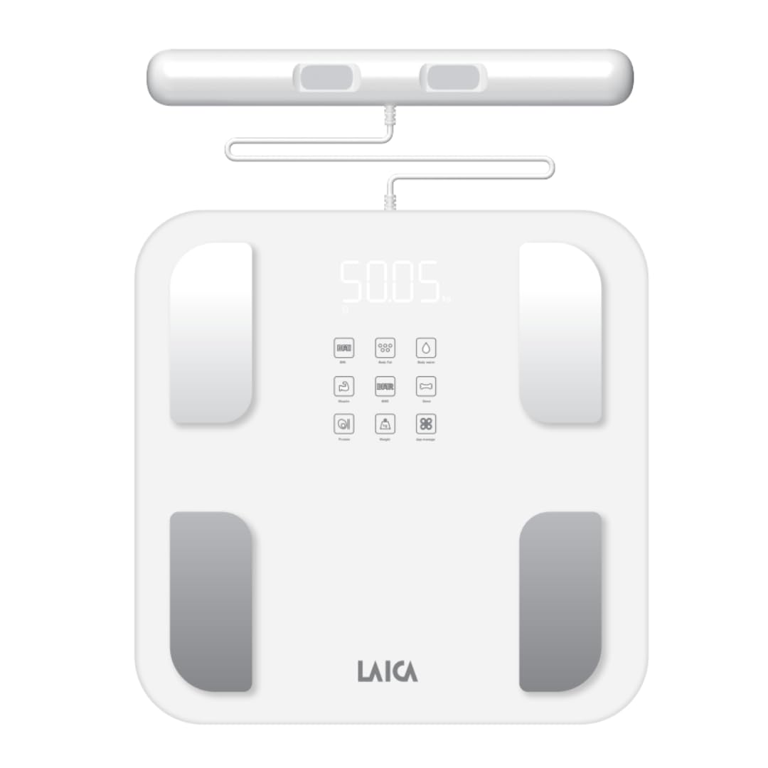 LAICA SMART Bilancia Personale-Traccia 30 Parametri Corporei-8 Elettrodi-Composizione Corporea Completa-BMI, Massa Muscolare e Altro-Sincronizzazione Con l'app Fitdays+-Supporto Multiutente-180kg