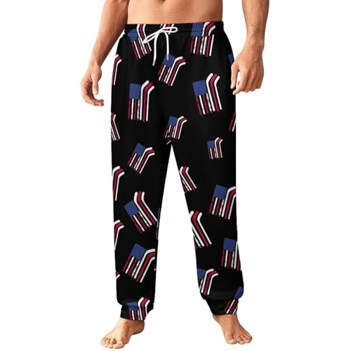 American Flag Made with Hockey Sticks Mens Athletic Workout Jogger Sweatpants for Men with Pocket and Drawstring M