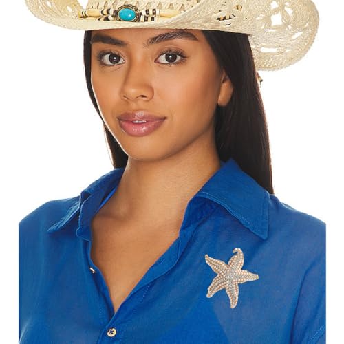 Image of Shell Pearl Rhinestone Starfish Brooch for Women Men Gold Plated Elegant Crystal Star Shaped Ocean Sea Animal Brooches Lapel Pins Delicate Wedding Beach Party Dress Accessories