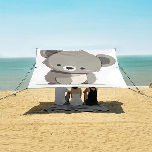 Carpa de playa gris con koalas UPF50 refugio solar infantil con sacos de arena 6