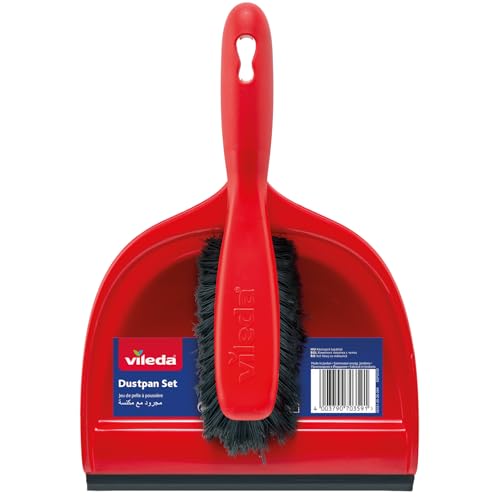 Vileda Dustpan And Brush Standard Set Grooved Edge Rubber Lip Red 33 x 23 x 8 cm