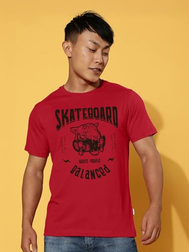Image of Veirdo Regular Fit Half Sleeves Round Neck Typographic Printed Pure Cotton T-Shirt for Men (Available Colors: Black, Navy, Swan White, & White) (Sizes: S to 2XL)