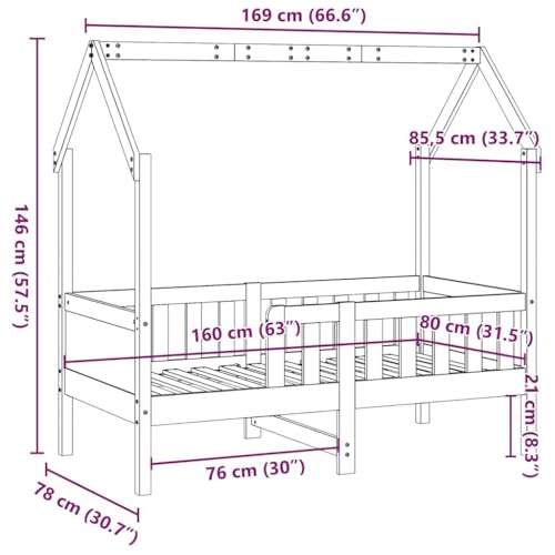 Vidaxl Giroletto Casetta Per Bambini 80X160 Cm Legno Massello Di Pino, Struttura Letto Casa Per Bambini, Giroletto Per Bambini, Telaio Letto Per Bambini - 3