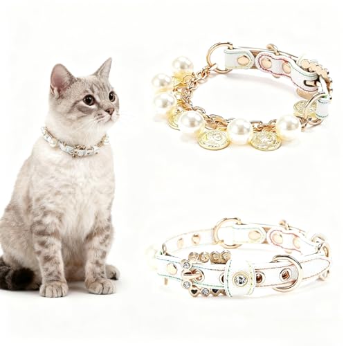 猫 首輪 ネックレス ペット 高級犬猫真珠 猫首輪 セーフティバックル 安全 調整可能 子猫 おしゃれ かわいい ポリエステル綿 ハロウィン 犬 小動物 おしゃれ 可愛い (C,XS)