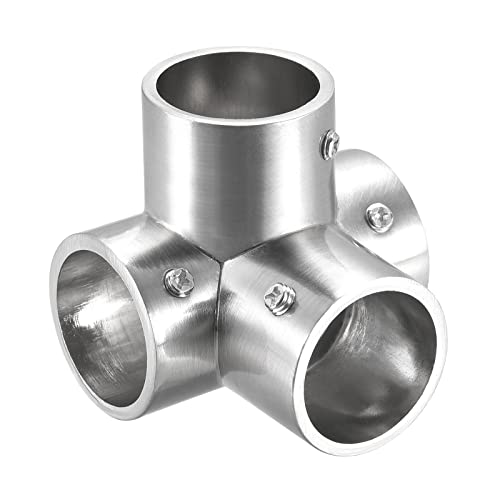 Image of sourcing map Rail Elbow Fitting 90 Degree 4-Way Zinc Alloy Pipe Connector Brushed for 25mm/1" OD Handrail Railing