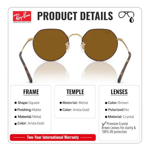Image of Ray-Ban RB3565 JACK Square-Round Shaped Sunglasses for Men & Women with Official RAYBAN Eyewear Kit