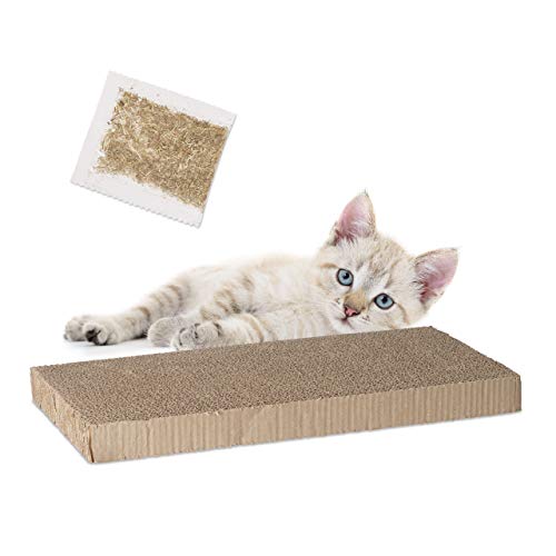 Relaxdays Tavoletta Tiragraffi, Rettangolare, con Erba Gatta, Passatempo per Gatti, Tappetino per Unghie Gatto, Cartone Ondulato, Marrone, 4 x 45.5 x 23.5 cm