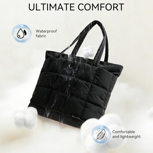 Bolso tote acolchado para mujer, ligero, negro con cremallera, ideal para trabajo, viaje, gimnasio y uso diario miniatura 6