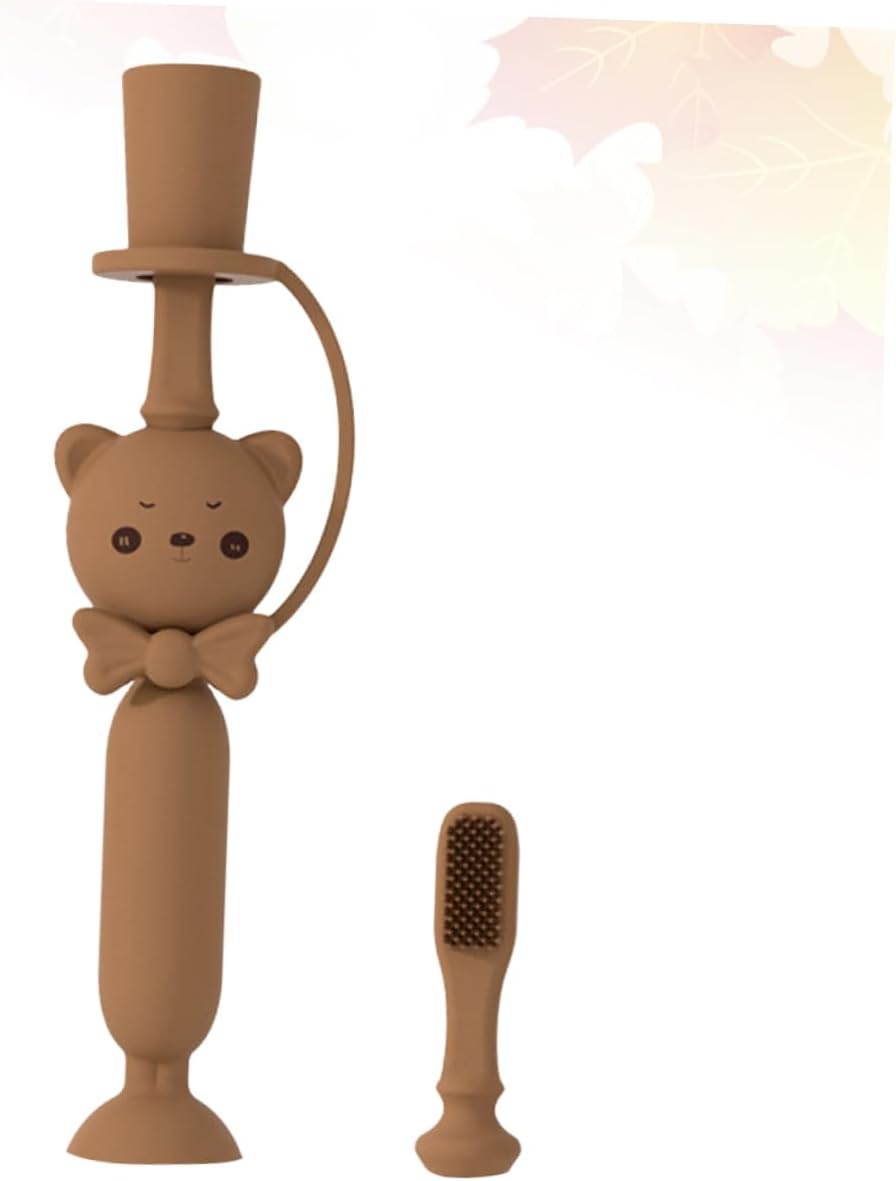 Cartoon Bear Silicone Training Toothbrush Safe and Durable Oral Care Tool for Toddlers Soft Bristles Unique Handle Design for Comfortable Brushing Random Color