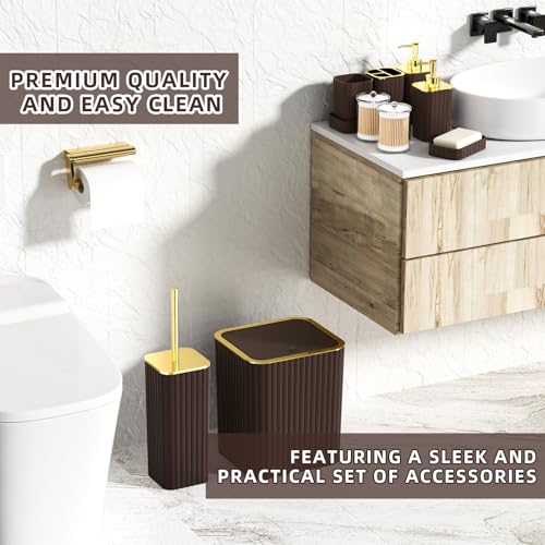 XLHOMO Bathroom Accessories Set - Gorgeous Bathroom Set, 10PC Brown Bathroom Accessories, Bathroom Accessory Set, Toilet Brush, Trash Can, Qtip Holder Dispenser & Soap Dispenser by XLHOMO - Image 5