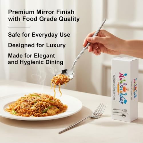 Image of Classic Silver 24 Pcs Stainless Steel Cutlery Set for Dining Table, Dishwasher Safe Glossy Flatware (Perfect Spoon Fork Set)