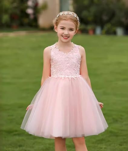 Flower Girl Dress Strap Lace Top Tulle Skirt Kids Pageant Holiday Wedding Party Gowns4