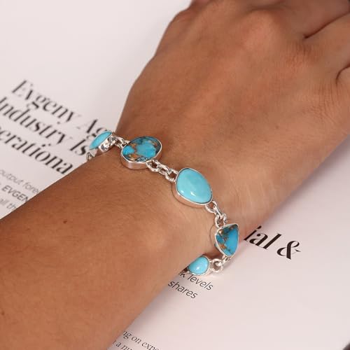 Bracelet en argent sterling et superbe turquoise véritable d'exception