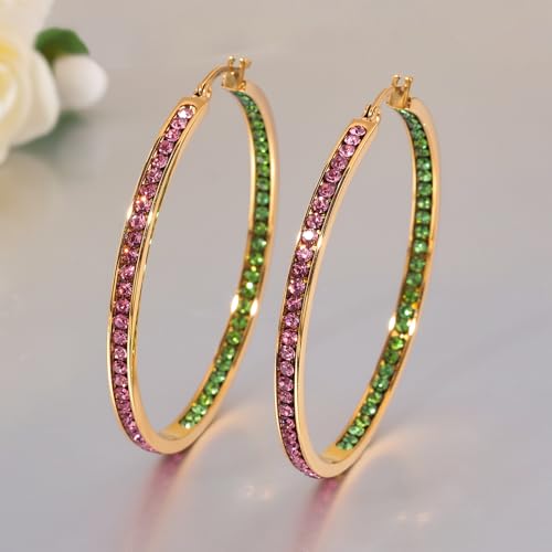 CiNily 2" Big Gold Hoop Earrings for Women Pink Green CZ Hoop Earrings 50MM by CiNily - Used condition - Image 6
