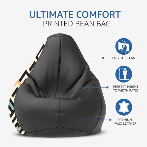 Image of Amazon Brand - Solimo Premium Faux Leather Bean Bag Combo with Footrest & Cushion, Filled with Beans | Capacity: Upto 6 Ft 3 in Height, 120 KG Weight | 4XL | Multi Diamond