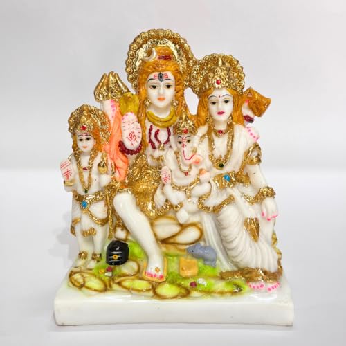 Image of Gold Plated Shiv Parivar Murti for Home Puja Mandir Marble Dust- 6.25 Inch | Shiv Parvati Ganesh Family Idol Statue Standard Size- Multicolor (16cm)