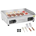 VEVOR Commercial Electric Griddle, 2800W Countertop Flat Top Grill, 26in Stainless Steel Griddle Grill with 2 Shovels and 2 Brushes for Home or Restaurant, 122?-572 ? Adjustable Temp