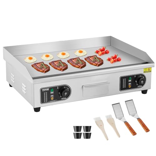 VEVOR Kommerzieller Elektrogrill Grillplatte, 4000 W, flache Griddleplatte für die Arbeitsplatte, einstellbare Temperatur von 50 bis 300 °C, Grillplatte 663 x 475 mm, mit Schaufeln, Bürsten