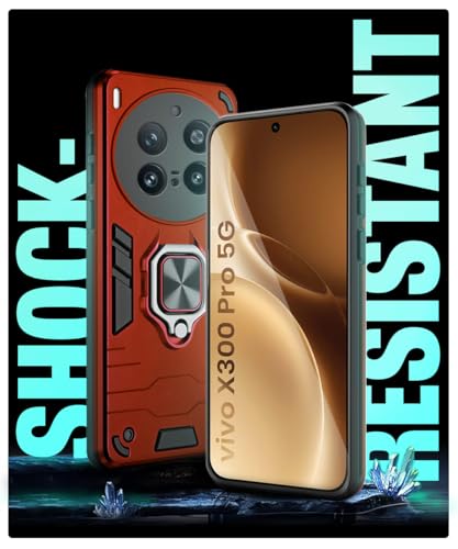 Image of WOW IMAGINE Shock Proof Back Case Mobile Cover for Vivo X300 Pro 5G | Back Cover Case (Tough Armor | Hybrid PC + TPU | Ring Holder & in-Built Kickstand | Red)
