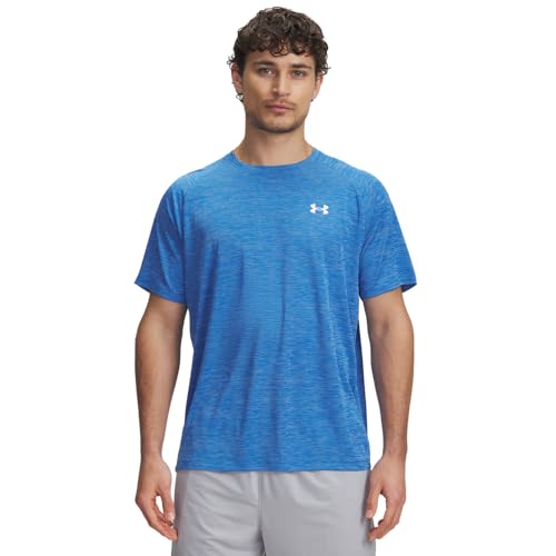 Under Armour Men's Tech Textured Short Sleeve T Shirt, (402) Blue Atlantis / / White, Large