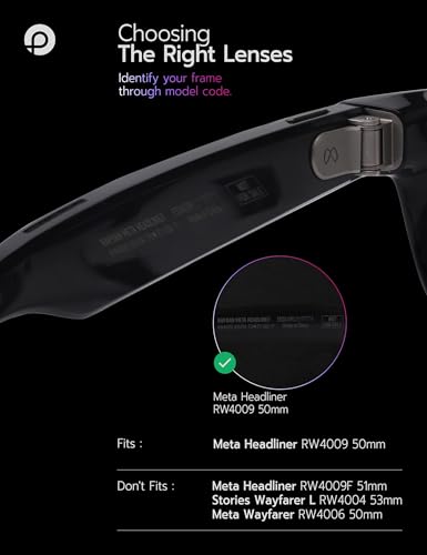 Image of Replacement Lenses for Ray-Ban Meta Headliner RW4009 & RW4013 50mm AI Glasses - Photochromic, Anti Blue Light Lens