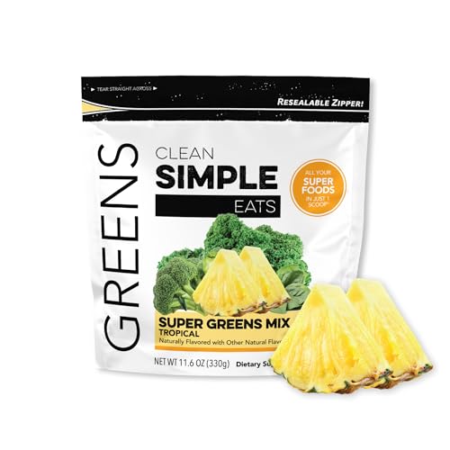 Clean Simple Eats Super Greens Powder, Naturally Flavored Greens Powder with Chlorella, Spirulina, Superfoods & Prebiotic Fiber, No Artificial Ingredients, Gluten Free, Tropical Greens Flavor, 30 Srvg