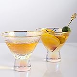 Lysenn Juego de 2 vasos de Martini iridiscentes sin tallo, vasos de cóctel martillados de alta calidad para bodas, aniversarios, Navidad, fiestas, borde dorado de 7.5 onzas
